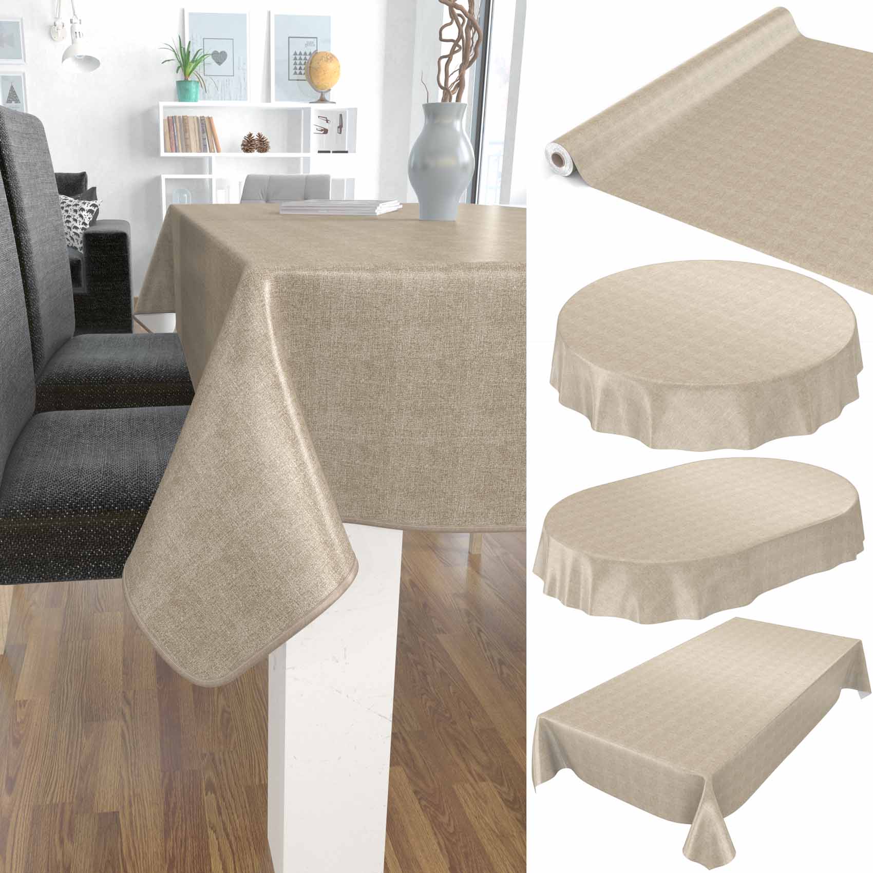 in | Tischdecke Wachstuchtischdecke Beige Anro Leinenoptik