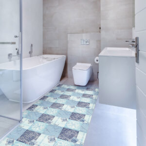 Badematte Weichschaummatte Badezimmermatte Maritim Blau Breite 65cm Meterware