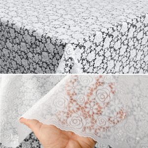 Tischdecke abwaschbar Lace Vinyl Häkel Spitze Optik Rosen Anthrazit Rosen Weiß
