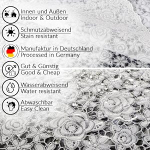 Tischdecke abwaschbar Lace Vinyl Häkel Spitze Optik Rosen Anthrazit Rosen Weiß