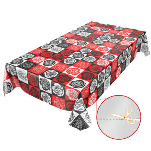 Wachstischdecke abwaschbar Rosen PopArt Retro Style Rot Schwarz Weiß Wachstuch Wachstuchtischdecke