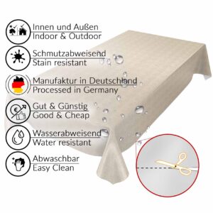 Wachstuchtischdecke Tischdecke abwaschbar Leinenoptik in Beige Wachstuch Gartentischdecke