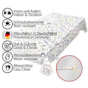 Wachstuch Tischdecke abwaschbar Feld Blumen Weiß  Wachstischdecke Outdoor Tischdecke Gartentischdecke