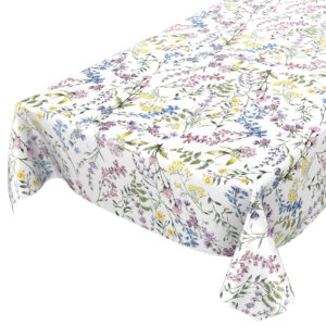 Wachstuch Tischdecke abwaschbar Feld Blumen Weiß  Wachstischdecke Outdoor Tischdecke Gartentischdecke