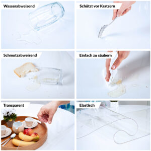 Tischfolie Tischschutz PVC Helltransparent Tischdecke 2mm Rund Kante abgeschrägt V-Kante 45°