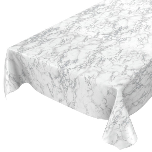 Tischdecke Marmor Silber abwischbar Wachstuch Wachstuchtischdecke – 160x140cm, Schnittkante