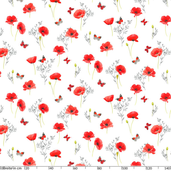 Wachstuch Tischdecke abwaschbar Mohnblumen Perlmut-Weiß Wachstischdecke Gartentischdecke – 120x140cm, Schnittkante
