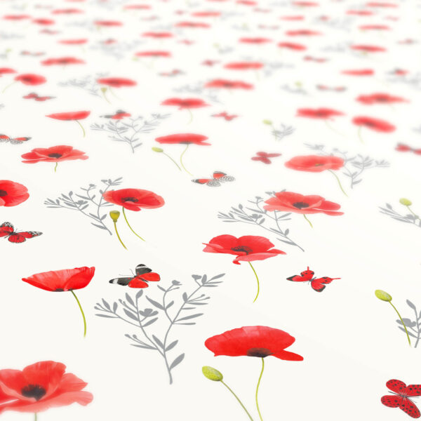 Wachstuch Tischdecke abwaschbar Mohnblumen Perlmut-Weiß Wachstischdecke Gartentischdecke – 120x140cm, Schnittkante