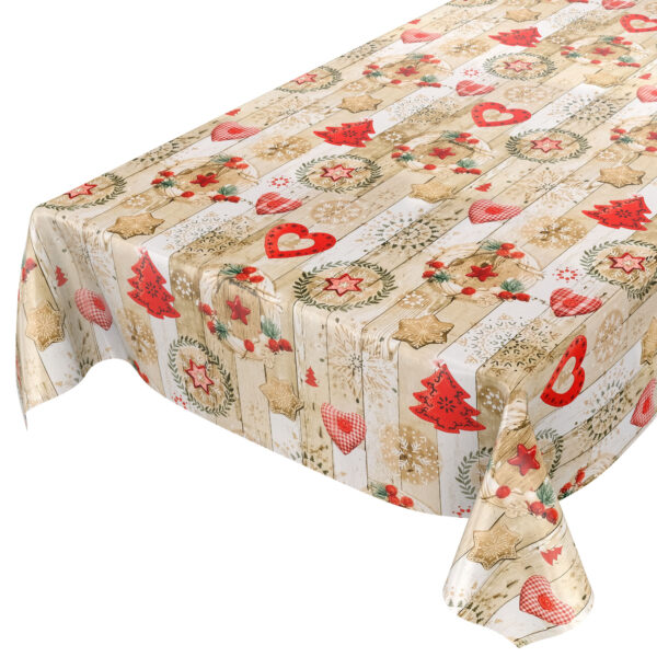 abwaschbare Tischdecke Weihnachten Herz Stern Tanne Rot Wachstuch Wachstuchtischdecke – 100x140cm, Schnittkante