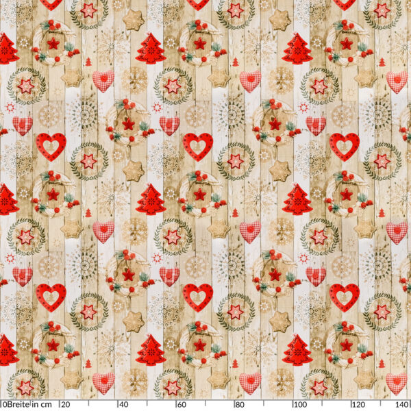 abwaschbare Tischdecke Weihnachten Herz Stern Tanne Rot Wachstuch Wachstuchtischdecke – 100x140cm, Schnittkante