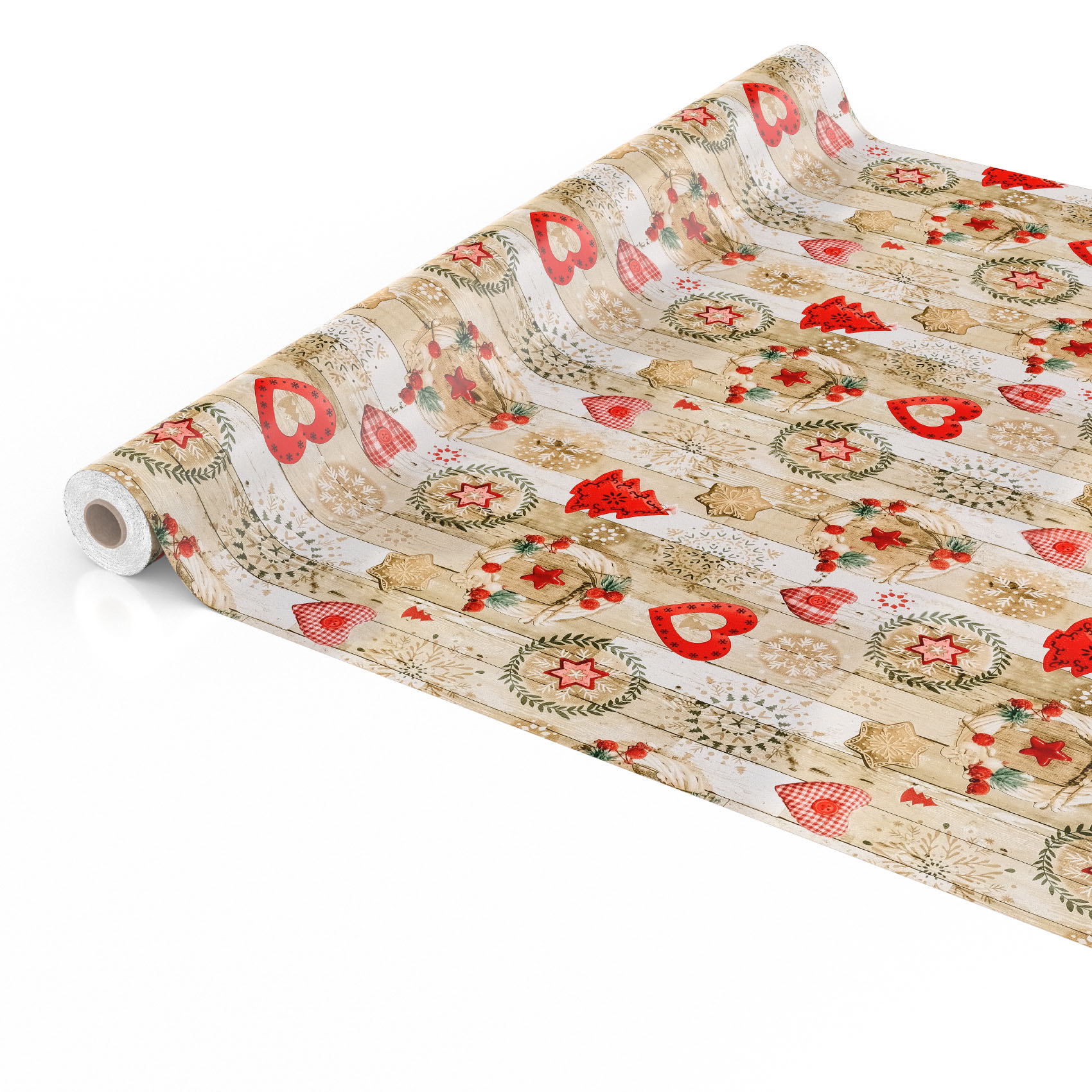 2142958_Product abwaschbare Tischdecke Weihnachten Herz Stern Tanne Rot Wachstuch Wachstuchtischdecke – 500x140cm, Schnittkante