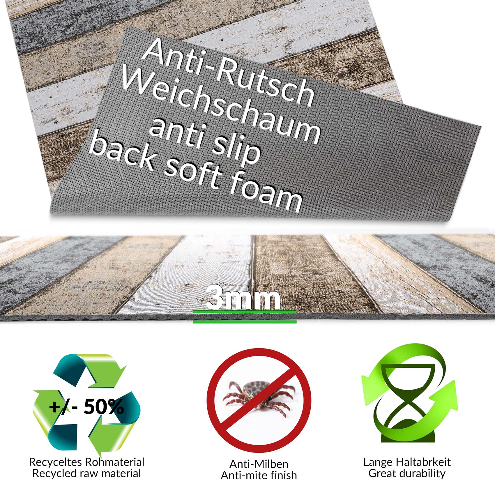 65cm Wood Holz Braun Teppichläufer Industry -