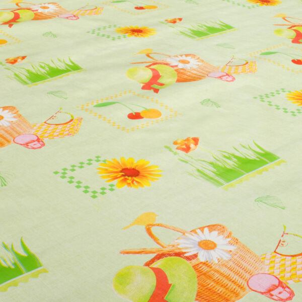 Wachstischdecke Wachstuch Tischdecke abwaschbar Picknick Korb Hellgrün – 260x140cm, Schnittkante