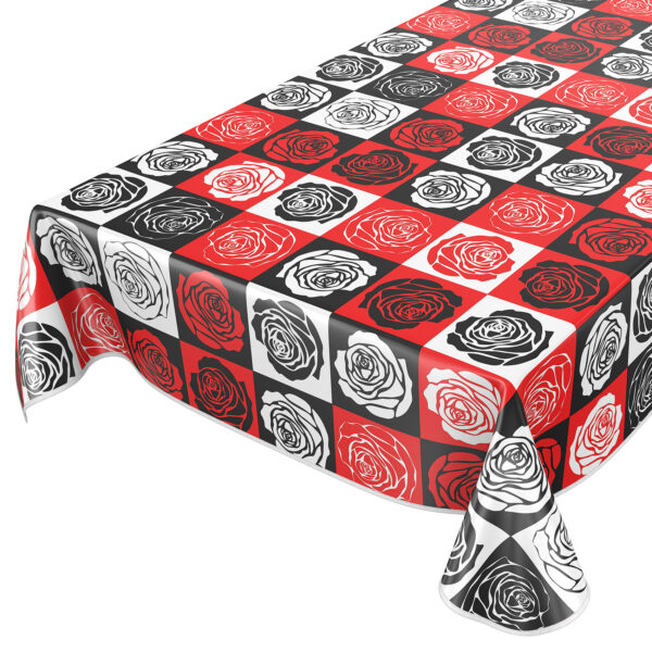 Wachstischdecke abwaschbar Rosen PopArt Retro Style Rot Schwarz Weiß Wachstuch Wachstuchtischdecke – Biertisch 240x70cm, Paspelband (Eingefasst)