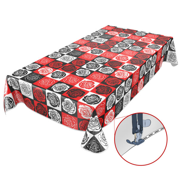 Wachstischdecke abwaschbar Rosen PopArt Retro Style Rot Schwarz Weiß Wachstuch Wachstuchtischdecke – Biertisch 240x70cm, Paspelband (Eingefasst)