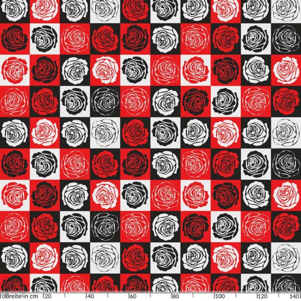 Wachstischdecke abwaschbar Rosen PopArt Retro Style Rot Schwarz Weiß Wachstuch Wachstuchtischdecke – Biertisch 240x70cm, Paspelband (Eingefasst)