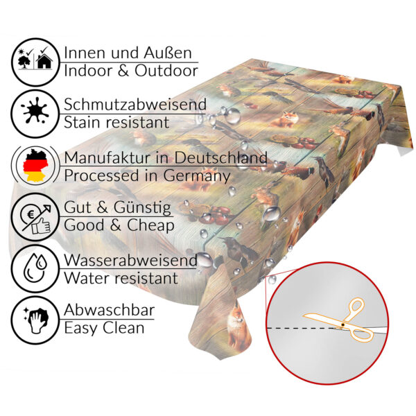 Tischdecke Jagt Wild Jäger Motiv Holz Fotoprint abwaschbar Wachstuch Wachstuchtischdecke – 100x140cm, Schnittkante