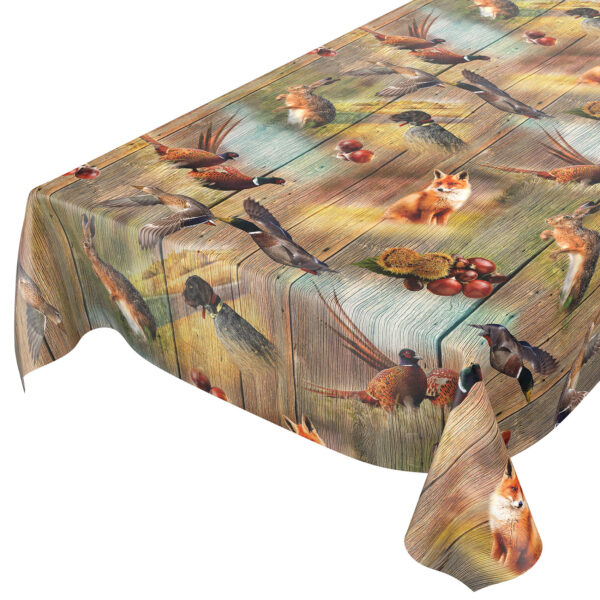 Tischdecke Jagt Wild Jäger Motiv Holz Fotoprint abwaschbar Wachstuch Wachstuchtischdecke – 100x140cm, Schnittkante