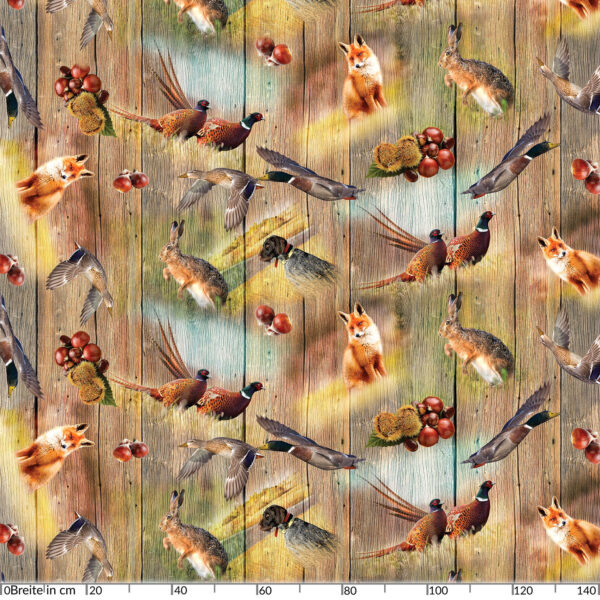 Tischdecke Jagt Wild Jäger Motiv Holz Fotoprint abwaschbar Wachstuch Wachstuchtischdecke – 100x140cm, Schnittkante