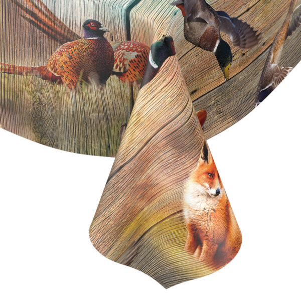 Tischdecke Jagt Wild Jäger Motiv Holz Fotoprint abwaschbar Wachstuch Wachstuchtischdecke – 100x140cm, Schnittkante