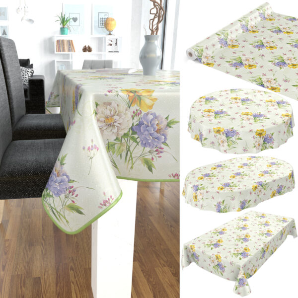 Tischdecke Blumen Straus Grün abwischbar Wachstuch Wachstuchtischdecke – 100x140cm, Schnittkante