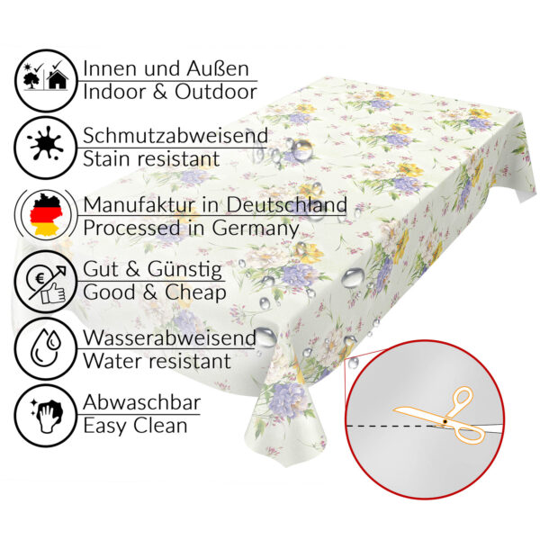 Tischdecke Blumen Straus Grün abwischbar Wachstuch Wachstuchtischdecke – 100x140cm, Schnittkante