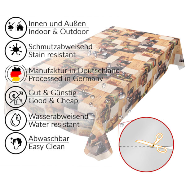 Wachstuch Tischdecke abwaschbar Wein Kiste Home Foto Print Wachstischdecke Gartentischdecke Outdoor – 100x140cm, Schnittkante