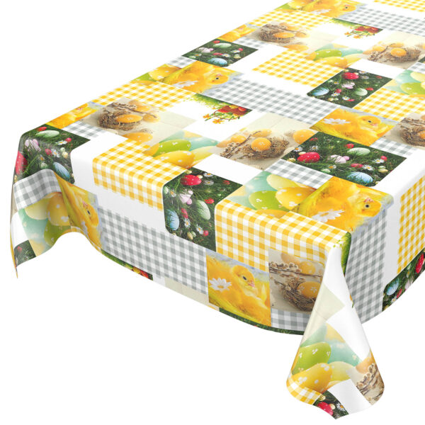 Wachstuch Tischdecke abwaschbar Karo Ostern Eier Küken Fotoprint – 100x140cm, Schnittkante