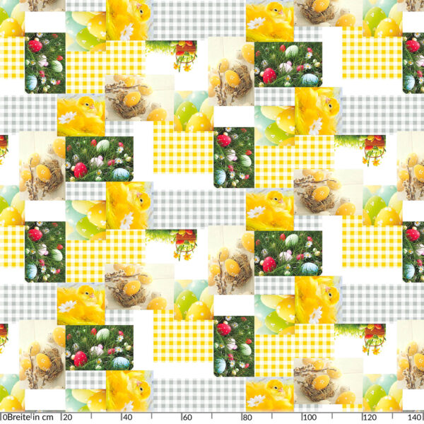 Wachstuch Tischdecke abwaschbar Karo Ostern Eier Küken Fotoprint – 100x140cm, Schnittkante