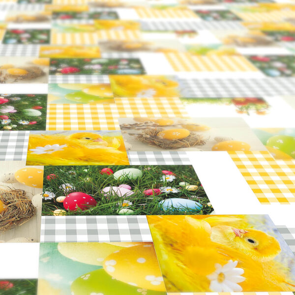 Wachstuch Tischdecke abwaschbar Karo Ostern Eier Küken Fotoprint – 100x140cm, Schnittkante
