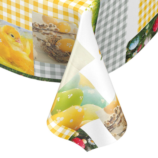 Wachstuch Tischdecke abwaschbar Karo Ostern Eier Küken Fotoprint – 100x140cm, Schnittkante