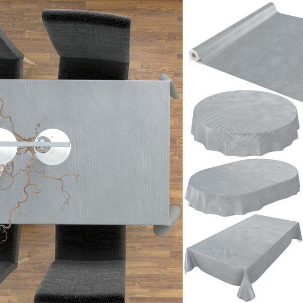 Tischdecke Punkte Relief Textiloptik Silber abwischbar Wachstuch Wachstuchtischdecke – 100x140cm, Schnittkante