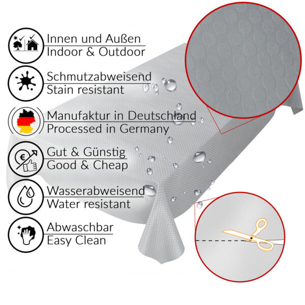 Tischdecke Punkte Relief Textiloptik Silber abwischbar Wachstuch Wachstuchtischdecke – 100x140cm, Schnittkante