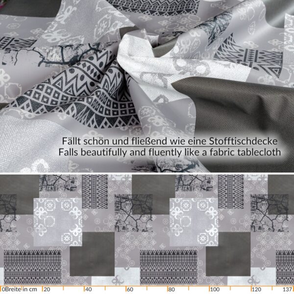 Wachstuch Tischdecke abwaschbar Wachstischdecke Emma Grau PVC frei – 100x137cm, Schnittkante