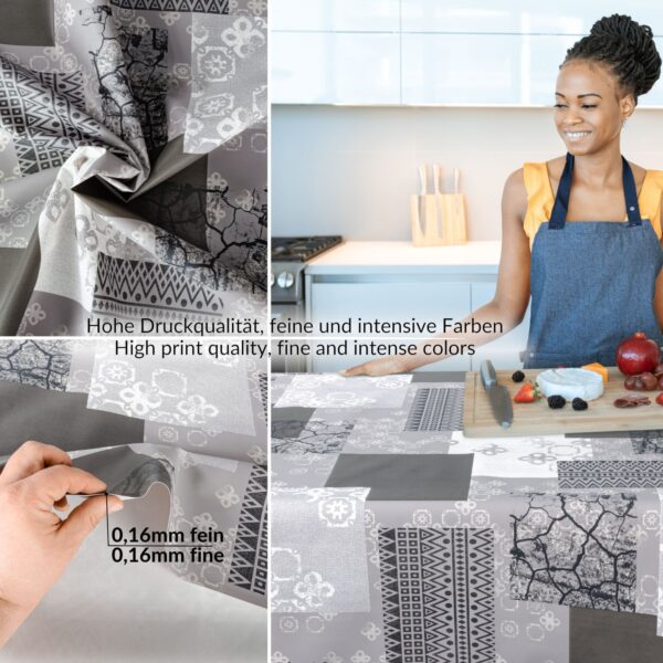 Wachstuch Tischdecke abwaschbar Wachstischdecke Emma Grau PVC frei – 100x137cm, Schnittkante