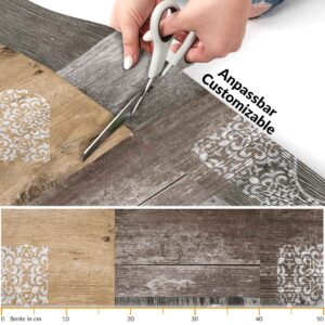 Küchenläufer PVC rutschfest abwaschbar Rustikal Holz Herz Liebe Braun 50cm Breit