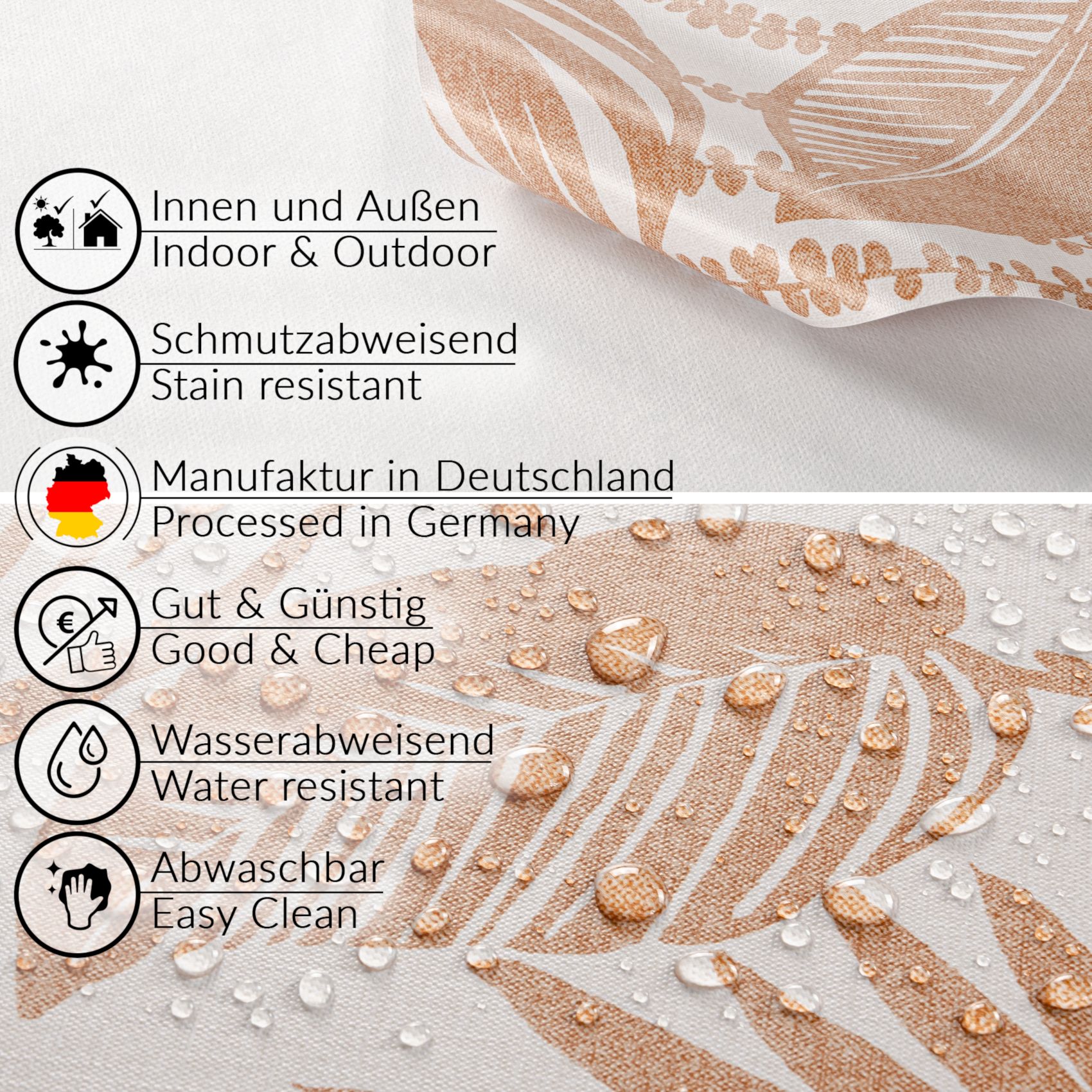 BW20081_40-1 Wachstuch Tischdecke Wachstischdecke Katrin Beige abwaschbare Tischdecke Outdoor – 100x140cm, Schnittkante