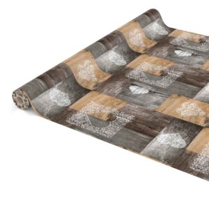 WachstuchTischdecke abwaschbar Wachstischdecke Landhaus Holz Herz Rustikal Braun pflegeleicht