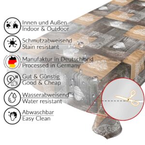 WachstuchTischdecke abwaschbar Wachstischdecke Landhaus Holz Herz Rustikal Braun pflegeleicht