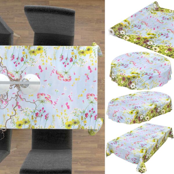 Abwaschbare Tischdecke Wachstuch Wildfeld Blumen Heide Mehrfarbig pflegeleicht Wachstuchtischdecke Gartentischdecke – 120x140cm, Schnittkante