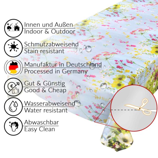 Abwaschbare Tischdecke Wachstuch Wildfeld Blumen Heide Mehrfarbig pflegeleicht Wachstuchtischdecke Gartentischdecke – 120x140cm, Schnittkante