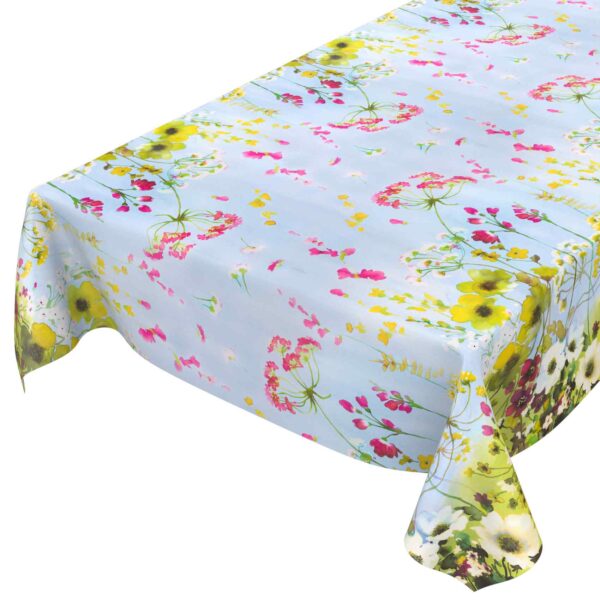 Abwaschbare Tischdecke Wachstuch Wildfeld Blumen Heide Mehrfarbig pflegeleicht Wachstuchtischdecke Gartentischdecke – 120x140cm, Schnittkante