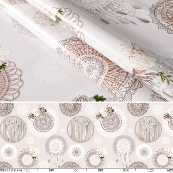 Tischdecke Wachstuch Haus- & Gartentischdecke Heckelspitze Ornament Beige – 100x140cm, Schnittkante