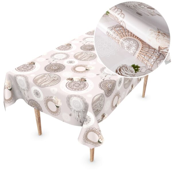 Tischdecke Wachstuch Haus- & Gartentischdecke Heckelspitze Ornament Beige – 100x140cm, Schnittkante