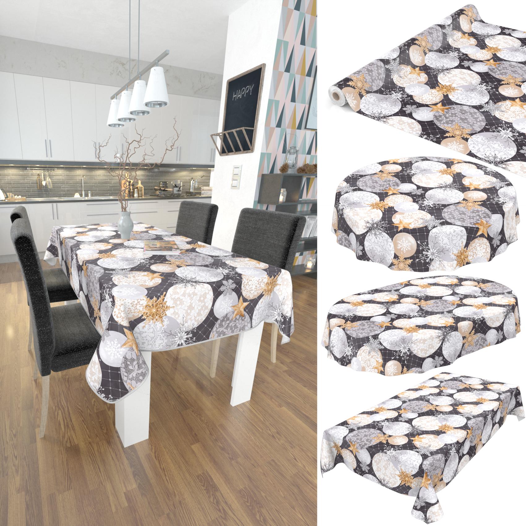 Tischdecke Wachstuch Haus- & Gartentischdecke Sterne Weihnachten Silber – Schnittkante, Rund 100cm