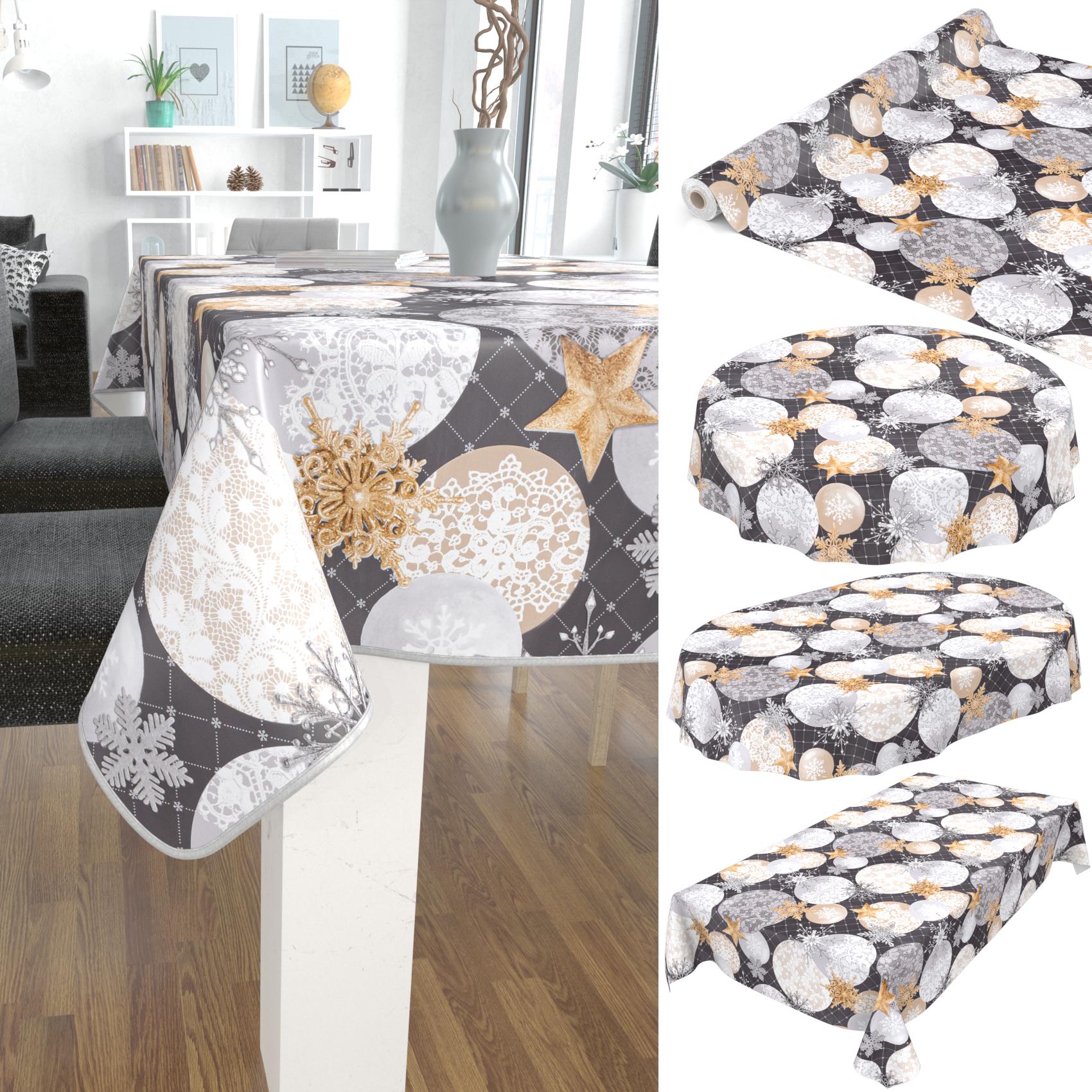 Tischdecke Wachstuch Haus- & Gartentischdecke Sterne Weihnachten Silber – Schnittkante, Rund 140cm