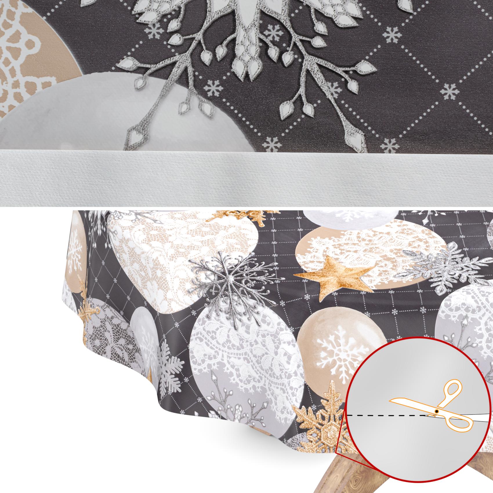 Tischdecke Wachstuch Haus- & Gartentischdecke Sterne Weihnachten Silber – Schnittkante, Rund 100cm