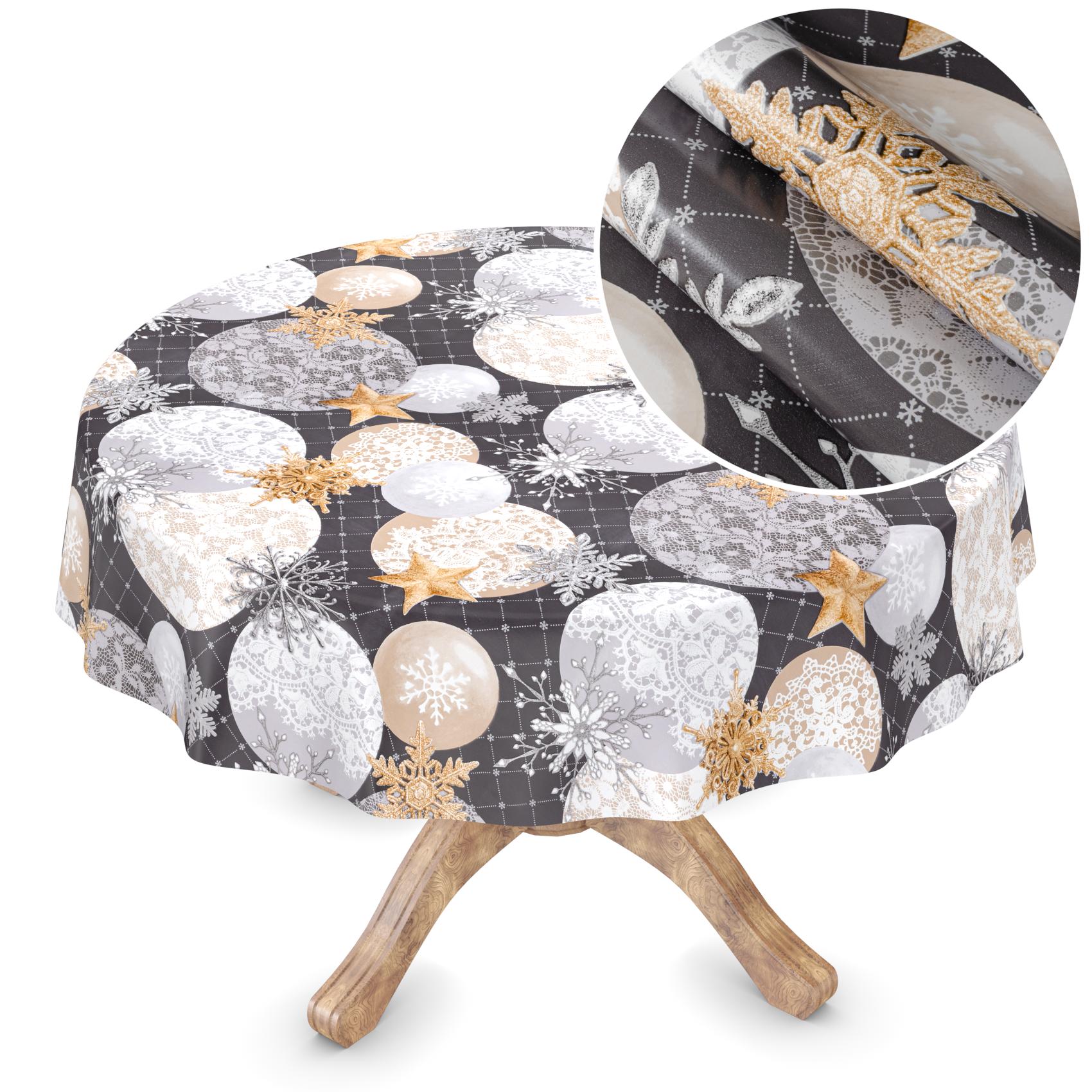 Tischdecke Wachstuch Haus- & Gartentischdecke Sterne Weihnachten Silber – Schnittkante, Rund 140cm