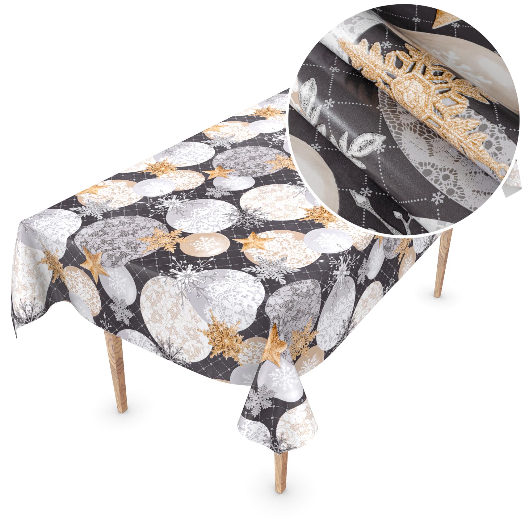 Tischdecke Wachstuch Haus- & Gartentischdecke Sterne Weihnachten Silber – Schnittkante, 120x140cm