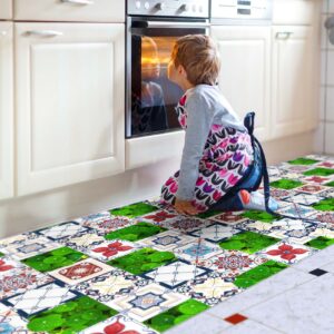 PVC Läufer für Flur Küche Bad – Isolierend Fliesengarten Mehrfarbig 80cm Breit